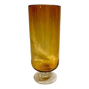 Contemporary Amber Footed Vase Decorative Art Glass Controlled Bubble 16.75” H
